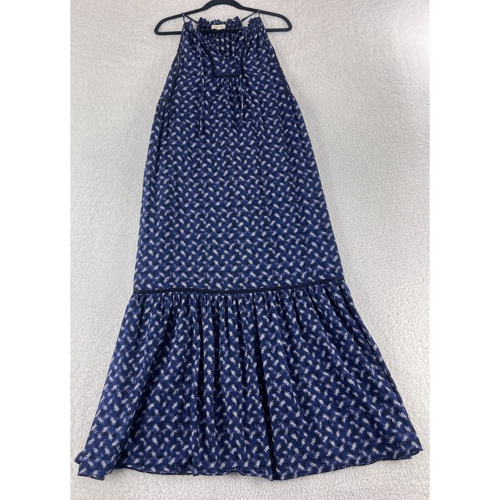 Rebecca Taylor Maxi Dress Womens Size 4 Blue Geometric Print 100% Cotton Casual